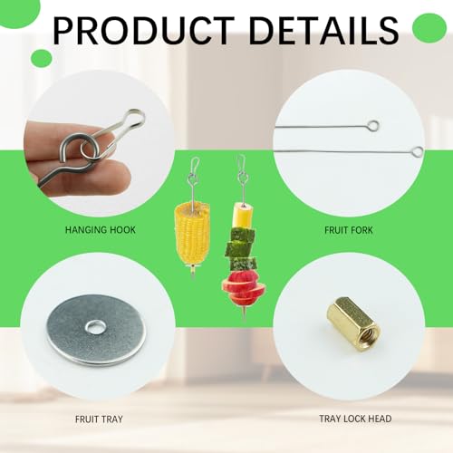 2pcs Bird Cage Food Holder with Hook Parrot Fruit Skewers Stainless Steel Birds Treats Skewer Foraging Toys for Macaw Parakeet Parrot Budgie