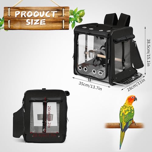 Bird Carrier with Seat Belt for Car Travel, Bird Backpack Carrier with Indestructible Stainless Steel Mesh, Large Bird Carrier Travel Cage, Black - color: Black, size: 13.5"L x 10.0"W x 15.5"H