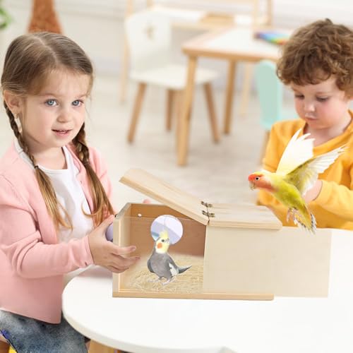 PINVNBY Nesting Box for Birds,Wooden Parakeet Nest Box with Detachable Board Transparent Visual Cockatiel House for Budgie Lovebird Conure Parrot (XL) - size: X-Large