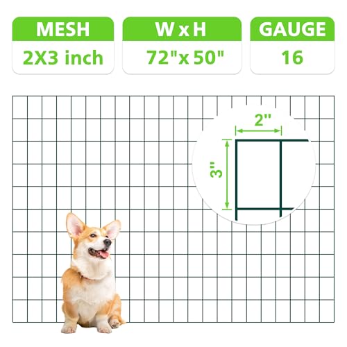 Green PVC Coated Welded Wire Fencing,2"x3" 16 Gauge,72inch H x 50ft L Garden Wire Fence Roll,2/3/4/5/6ft Tall x 50/100 ft Long Hardware Cloth Metal Mesh for Yard,Farm,Chicken,Dog,Vegetable Protection - color: Green, size: 2"x3" 72inx50ft