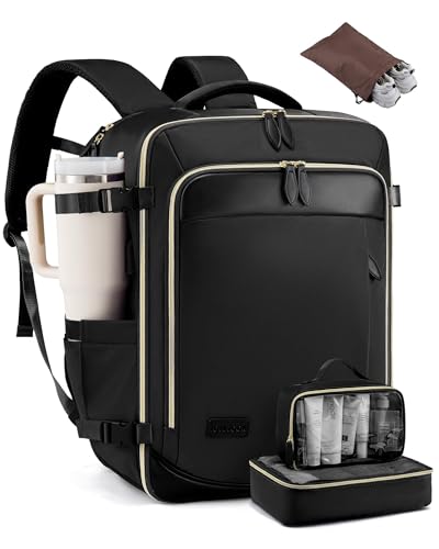 LOVEVOOK 50L Travel Backpack Carry On Airline Approved, Large Backpack with 3 Packing Cubes, TSA Travel Essentials Carry On Bag, Waterproof Weekender Overnight Luggage Daypack, Fits 18 Inch Laptop - color: C-black, size: XLarge - 18.5 Inch - 50L - 4 Pcs