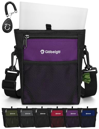 4 Cup Dog Treat Pouch with Silicone Insert Bag& Clicker(Purple) | 2 Pair Magnetic Closures, Belt Clip/Waist Belt/Crossbody Wear, Zipper Pocket Poop Bag Holder for Pet Training/Daily Walking - color: Purple