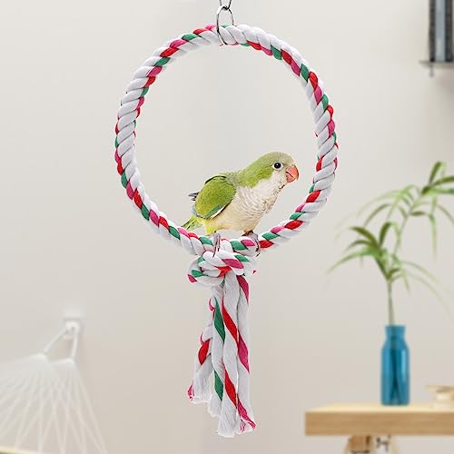 Bird Rope Swing Toy Parrot Climbing Perch Stand for Cockatiel Conure Cockatoo Parakeet Cage Hanging Decor (A: Round)