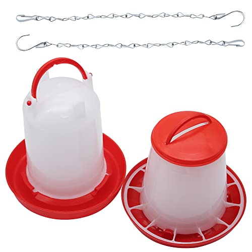 Chicken Feeder and Waterer Kit,1.5KG Feeder and 1.5L Waterer | 2-in-1 Chick Starter Set with 2 Hanging Hooks,Anti-Drown Poultry Waterer for Raising Chicks in Brooder