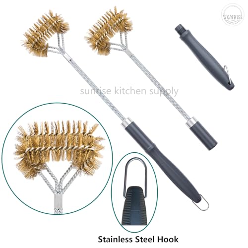 SUNRISE Fryer Brush with Long Handle (Brass with Plastic Handle, L and Double Brush) - color: Brass With Plastic Handle, size: L and Double Brush
