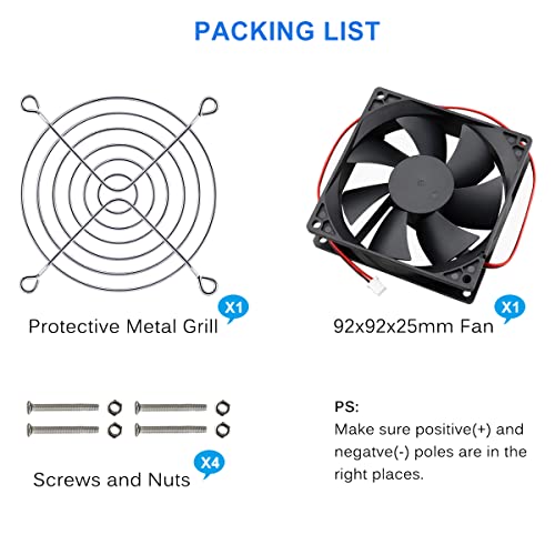 GDSTIME 92mm x 25mm 12V 2-Pin Dual Ball Bearings Brushless DC Cooling Fan | for Wine Cooler, RV Fridge, Power Supply, Dehumidifier, Inverter, Humidor, 92x92x25mm, 9225, 12 Volt Computer PC Case Fans - size: 92x25mm