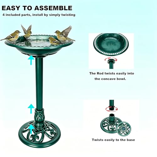 Outdoor Antique Bird Bath Polyresin Lightweight Garden Birdbath for Outside Weather-Resistant Bird Baths(Green) - color: Green