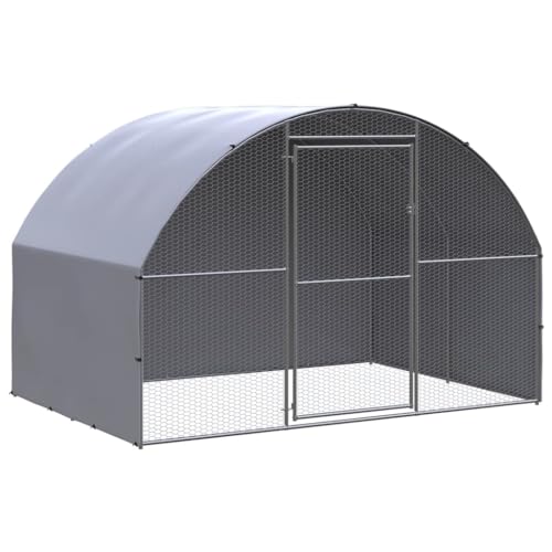 Large Chicken Coop Galvanized Steel Walk-in Poultry Run Hen House 9.8 x 9.8 x 6.6 ft Outdoor Metal Enclosure with Polyethylene Roof Backyard Flock Sanctuary - color: Silver-D, size: 9.8 x 9.8 x 6.6 ft (W x L x H)