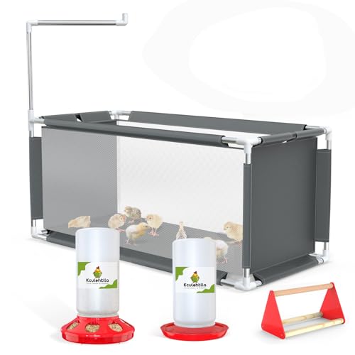 Indoor Chick Brooder Kit, 10.6 ft³ Habitat for Chicks, Ducklings & Quail, Stainless Frame, Waterproof Breathable Oxford, Includes Feeder, Waterer and Perch, 47.2"x19.7"x19.7" - color: Set-Grey