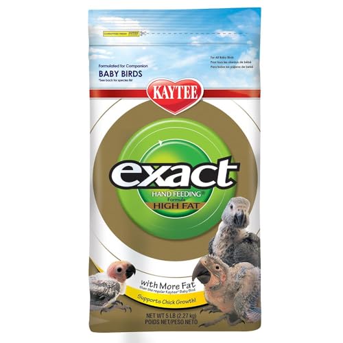 Kaytee Exact Hand Feeding High Fat Formula Pet Bird Baby Food For Parrots, Parakeets, Lovebirds, Cockatiels, Conures, Cockatoos, and Macaws, 5 Pound