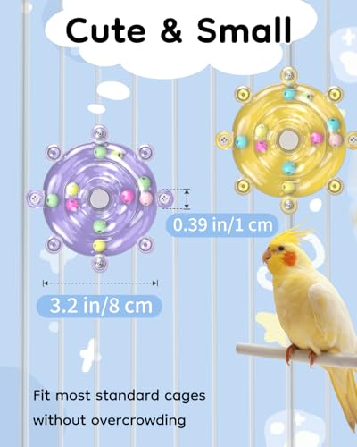 Pawfly 2 Pcs Bird Toys for Parakeets, Colorful Spinning Wheel Chew Toys, Interactive Spinner Rattle Parrot Toys, Cockatiel Toys, Parakeet Toys, Bird Cage Accessories for Entertainment Chewing Exercise - color: Yellow + Purple, size: 2 PC