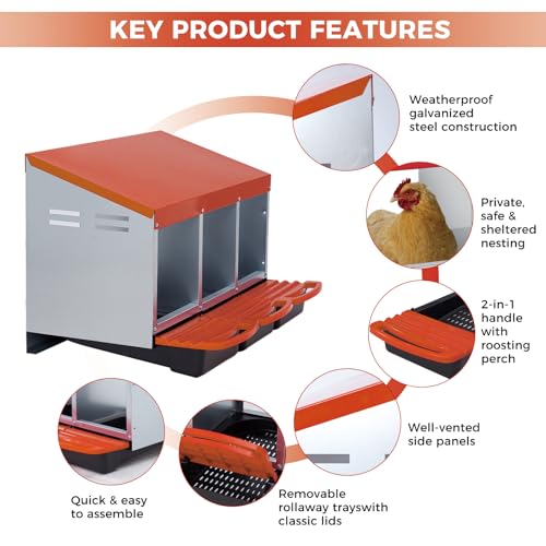 Chicken Nesting Boxes with Cleanable Pull-Out Trays, 3-Hole Wall Mount Roll Away Nest for Easy Cleaning & Egg Collection - size: 3 holes