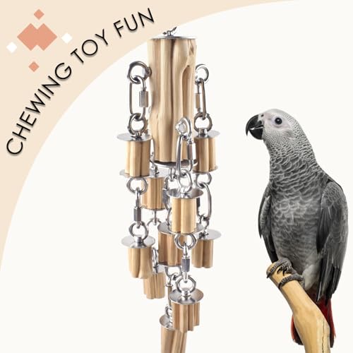 KATUMO Parrot Toys for Large Birds with Detachable Parts, 304 Stainless Steel and Natural Hardwood Chew Toy for Macaw, Cockatoo, African Greys, Medium to Large Parrots, Safe and Durable - style: wooden block