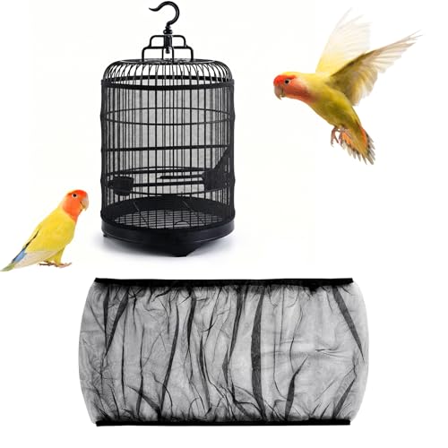 2 Pcs Bird Cage Seed Catcher, Adjustable Bird Cage Net Cover, Reusable Soft Nylon Cover for Parrot Enclosures (Black) - color: Black