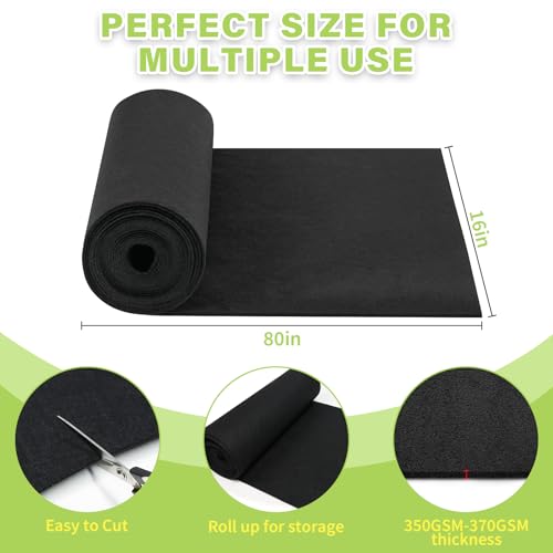 Riare 16x80 Inch Black Felt Planter Liner Roll- 2 Rolls Non-Woven Fabric Planter Liner for Outdoor Plants, Coco Liner Roll Alternative Basket Planter Liner for Planters Hanging Basket Window Box