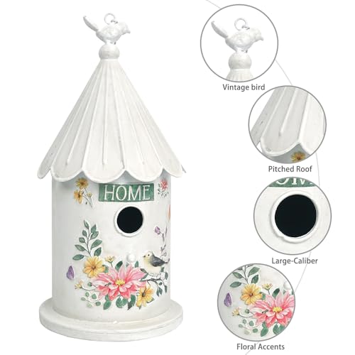 Metal Hanging Birdhouses for Outdoors Bird Houses for Outside Unique Bird Nest for Bluebird Wren Chickadee Sparrow Bird Nest Box for Garden Patio - color: White A