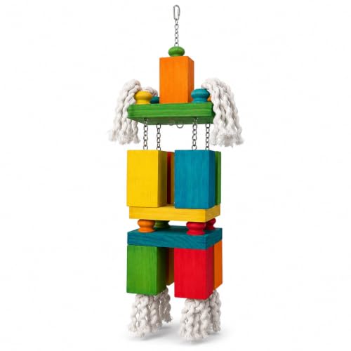 35.5" Extra Large Parrot Toys - Oversized Giant Wood Block Chew Foraging Toys for Macaws, African Grey, Amazon Parrots - Ready-to-Use Large Bird Cage Decor Gift - size: 35.5"