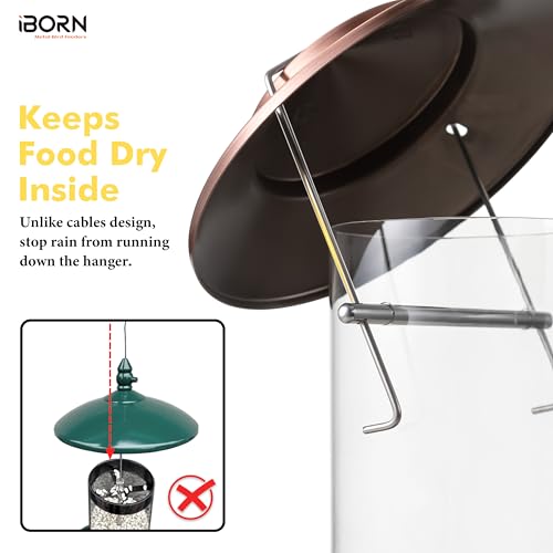 Bird feeders for Outdoors Metal Chew Resistant Copper-Plating, 1PK | Metal Roof, Metal Tray, Fixed Hanger, Flip-Top Fill, 3 Stainless Perches, Easy-Clean, 1.32lb - color: Brushed Copper, 1.5LB, 3 Perches
