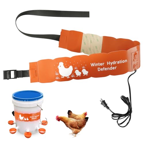 Thermostat Chicken Waterer Heater, Thermo Bucket Belt Heated Strap for 2-5Gal Bucket Chicken Waterers with 6ft Power Cord, 77℉ Automatic Shut-Off, Safe for Outdoor Use, Poultry Water Deicer