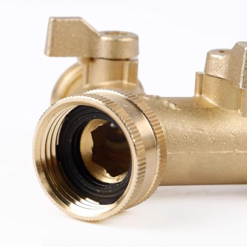 Triumpeek 3/4" Brass 2 Way Hose Splitter, Brass 2 Way Garden Hose Connector with 2 Pcs Garden Hose Coiled Spring Protectors and 6 Rubber Washers | Brass 2 Way Garden Hose Connector, 2 Pcs Garden Hose Coiled Spring Protectors, 6 Rubber Washers - style: 1Y