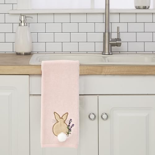 SKL Home Easter Cotton Tail 100% Cotton Embroidered 2pc Hand Towel Set with 3D Embellishment, Decorative for Bath/Kitchen/Bar & Gift, Pink - color: Cotton Tail