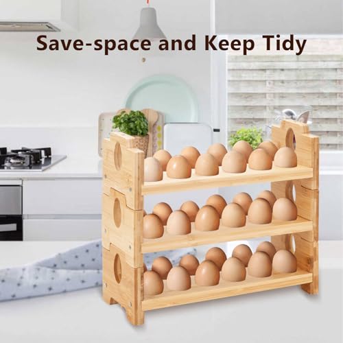 Wooden Egg Holder Countertop, 3 Tier/36 Hole, Stackable | Farmhouse Style, Storage & Organizer, Durability, Assembly, For Chicken/Duck/Quail/Turkey/Easter Eggs - size: 3-Tier 12 Eggs