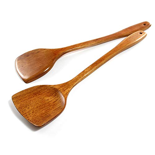 Linwnil Wooden Spatula for Cooking Nonstick, Kitchen Wok Spatula Utensil Set,15" Wooden Turner Serving Tool for High Heat Stirring in Nonstick Pans - color: Wooden