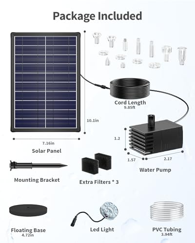 8W Solar Fountain Pump with 3200mAh Battery Backup & LED Lights, Solar Water Fountain Kit with 8 Nozzles & PVC Tubing for Bird Bath, Pond, Fish Tank, Backyard Decor P108DL - size: 8W Fountain with LED Light