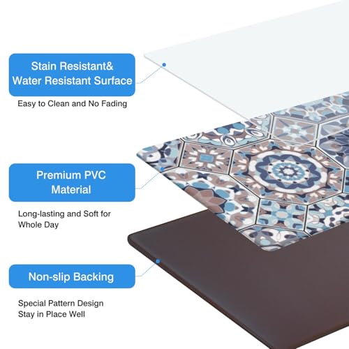 Farmhouse Boho Anti Fatigue Kitchen Mats, 17.3"x47"+17.3"x29", Blue | Cushioned Non Slip Memory Foam Waterproof, Vintage Kitchen Decor Rugs for Floor, Set of 2 for Sink Laundry Office - color: Blue Vintage