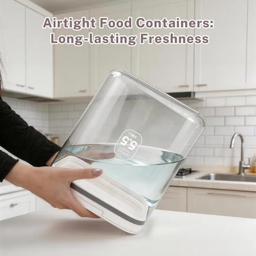 LEAWALK 5-7Lbs/5.81Qt/5.5L Airtight Dog Cat Food Storage Container and Pet Storage Bin BPA-Free. PET Clear Stackable Dog Treat Containers for Pet Food/Rice/Dry/Cereals/Flour/Sugar/Bread - color: White-5.5L-C