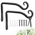 Heavy Duty Plant Hooks - 2 Pack 6 Inch Wall Mounted Hanging Brackets, 44lb Capacity Steel Plant Hangers for Bird Feeders, Baskets, Wind Chimes - Black - color: Black-L, size: 6 Inch