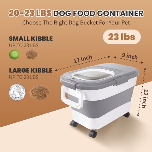 15-23Lbs Airtight Dog Food Storage Container,Collapsible Dog Food Container | Cat Food Container with Double Airtight Seal & Magnetic Lid,Large Pet Food Storage Container Wheels & Handle for Easy Moving - color: Grey/23 LBS