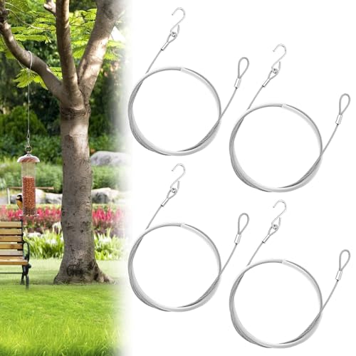 4pcs Bird Feeder Hanger for Tree with S-Hook Hanging Cable Tree Limb Protector with Silicone Sleeve Flexible Stainless Steel Cable for Heavy Bird Feeders, Plants, Baths (48inch) - size: 48Inch