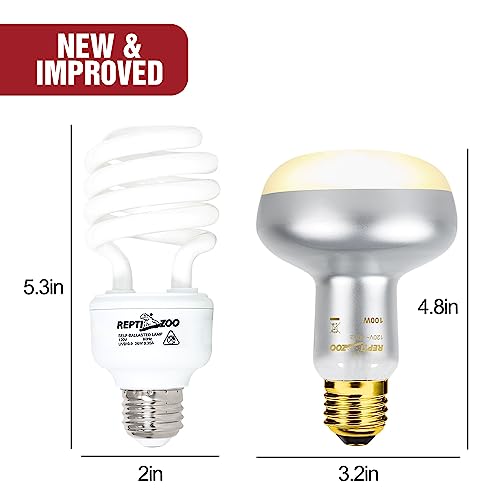 REPTI ZOO Reptile Heat Lamp Bulb and UVB 10.0 Reptile Light Combo Pack, 100W Intense Basking Spot Light UVA Heat Lamp Bulb, 26W Energy Saving UVA UVB Bulb Spiral Compact Bulb - size: CBL06