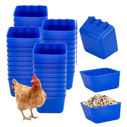 40 Pcs Cage Cups Chicken Feeder Cups 16 oz Hanging Bird Food Water Cups Bunny Cage Feeding Bowl Dish for Pet Parrot Rooster Parakeet Gamefowl Poultry Pigeon Wire Cage(Blue) - color: 16oz-Blue
