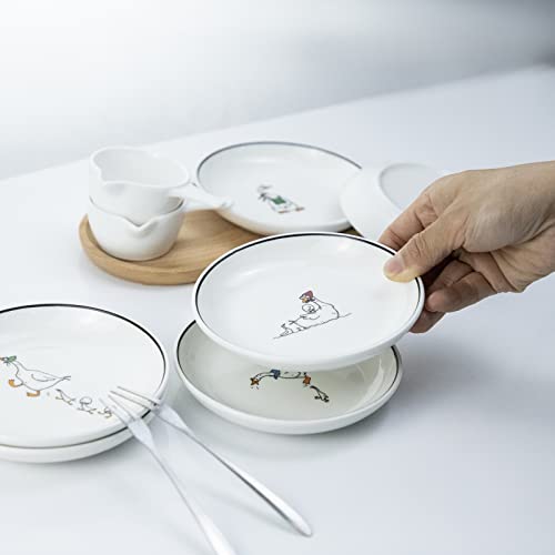 Cute Cartoon Animals Pattern Ceramic Sauce Dishes, Seasoning Dishes, Sushi Soy Dipping Bowls, Appetizer Plates, Dessert Plates, Little Cat Bird Feeding Bowls, Set of 6-Goose-5 Inch - color: Goose, size: 5 Inch