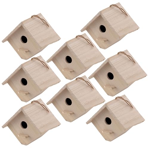 7" Wooden Hanging Wood Birdhouse by Make Market - Unfinished Hanging Birdhouse Made of 100% Wood, Outdoor Nesting Boxes - Bulk 8 Pack