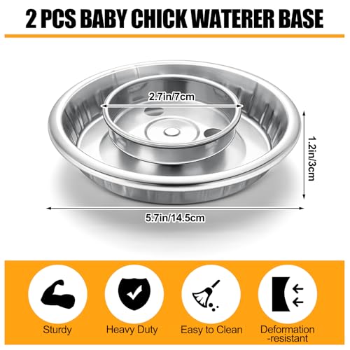 Potchen 2 Pcs Baby Chick Feeder and Waterer Base, Galvanized Steel Feeding Tray with 8 Holes, 1 Quart Compatible with Mason Jars & Standard Jars for Small Birds Chicks(Waterer) - style: Waterer