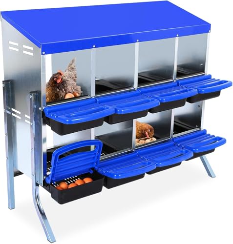 Chicken Nesting Box,Chicken Egg Laying Box with 8 Compartments, Roll Away Eggs Laying Boxes, Nesting Boxes, Indoor & Outdoor Use,Easy Egg Collection, Easy Cleaning - color: Blue, size: 8 holes with legs