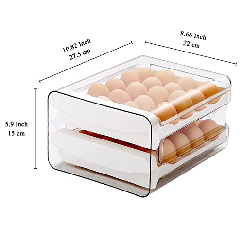 HOMQUEN Egg Holder, Clear Plastic - 2 Layer/40 Grid Egg Tray & Fresh Storage Box for Fridge