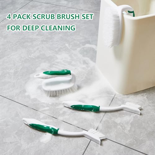 Scrub Brush Set, 4 Pack Deep Cleaning Brush Kit, Green | 2 Scrub Brush, 2 Tile & Grout Brush with Built-in Scraper, Household Commercial Scrubber for Floor, Shower, Pool Wall, Tub - color: Green