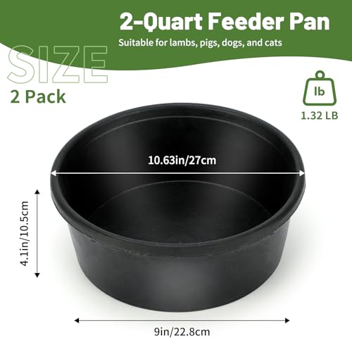 2Pcs Rubber Feed Pan, 1 Gallon Horse Feed Bucket | 10.6 x 4.1 Inches Utility Feed Bucket ,Chicken Dust Bath, Livestock Water Bowl for Pig Goat Chicken Dogs Farm Small Animal - color: Black-4Quart, size: 2PCS