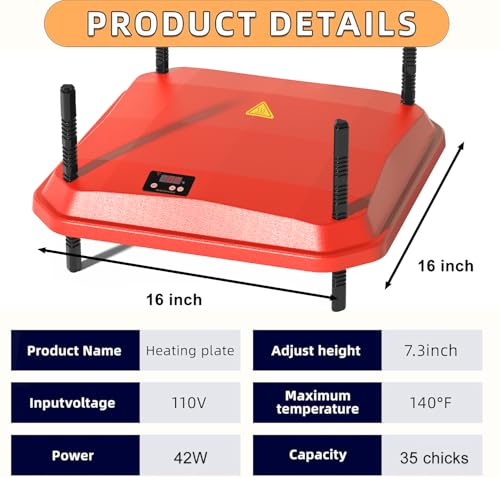 Chick Brooder Heating Plate, Brooder Heater for Chicks, Adjustable Temperature Height Adjustable Brooding Heater, Brooder Heat Plate Warmer for Baby Chick Duckling (Red) - color: Red