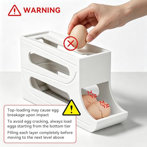 Egg Holder for Fridge - 3 Tiers Auto Rolling Egg Dispenser for Countertop Refrigerator, Kitchen Space-Saving Eggs Roller Storage Container Tray, 2 Packs for 32 Count, White - color: White