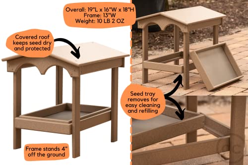 DutchCrafters Recycled Plastic Poly Large Raised Platform Covered Ground Fly Through Bird Feeder with Removable Seed Tray for Outdoors - USA Amish Made (Weathered Wood) - color: Weathered Wood