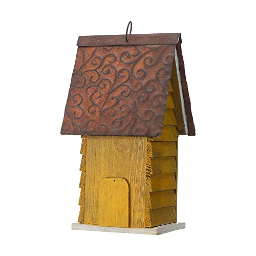 Glitzhome GH90085 Hanging Distressed Wooden Garden Cottage Birdhouse, Yellow - color: Yellow