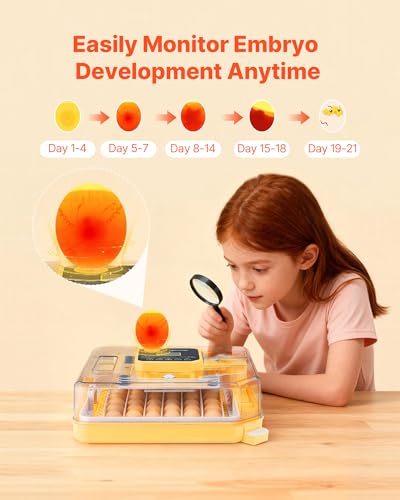 VEVOR 48 Egg Incubator, Automatic Egg Turner with LED Candler, Temperature Display & Auto Humidity Control, 360° View Clear Window, Poultry Eggs Incubator for Hatching Chicks Ducks Goose Quail - size: 48 Eggs