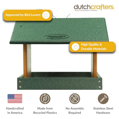DutchCrafters Poly Hanging Hopper Bird Feeder, Large Hanging Bird Feeder for Outside, Outdoors - Amish American Made (Turf Green & Cedar) - color: Turf Green & Cedar, style: Hanging