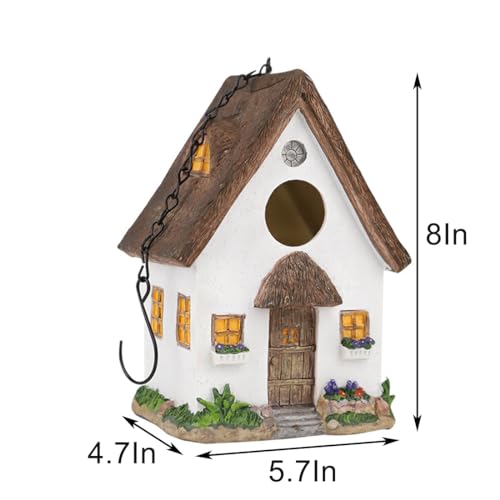 Bird Houses for Outside Outdoor Bird Houses, Hanging Resin Birdhouse for Bluebird, Hummingbird, Sparrow, Wren Finches, Chickadee, Gifts for Bird Lovers,Garden Decorations - color: White