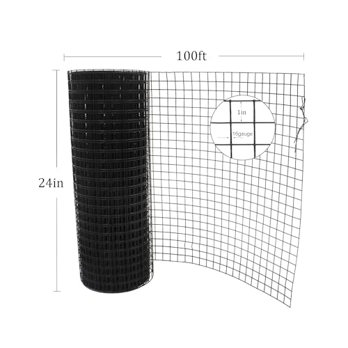 1 in Hardware Cloth, 24 in x 100 ft Chicken Wire Fence, Chicken Wire Mesh Roll for Rabbit Cages, Chicken Coop Fences and Poultry Enclosures(16 Gauge, Black) - color: Black, size: 1in 24in x 100ft